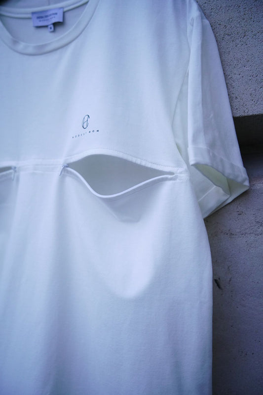 T-shirt allaitement zip discret blanc cassé – Hedia Collection